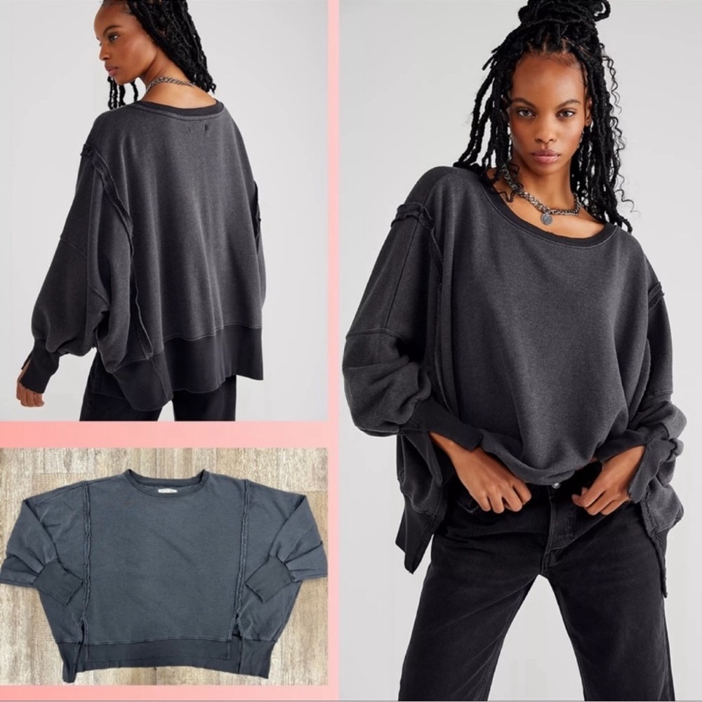 NWT Free People x We The Free Camden Sweatshirt in Washed Black